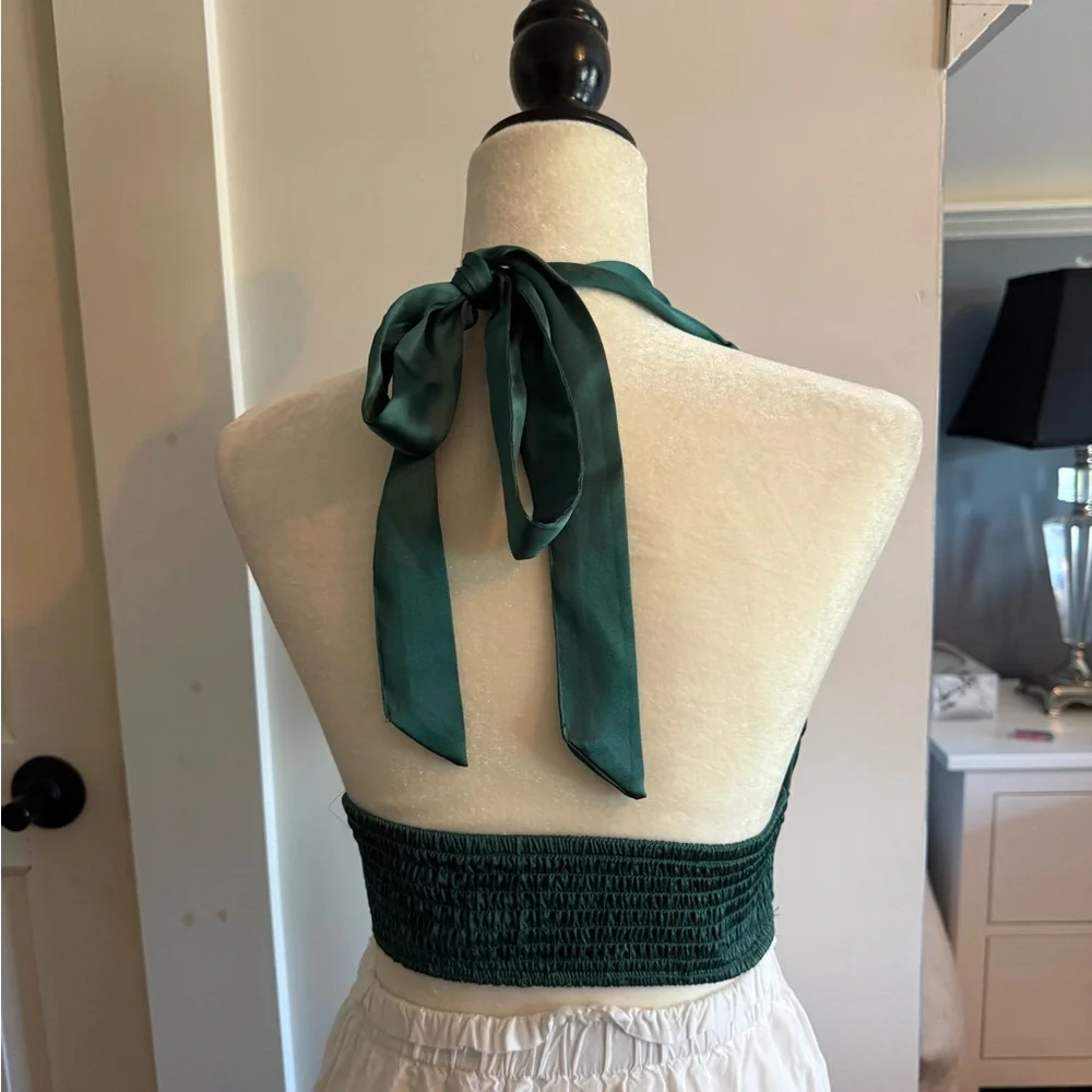 Emerald Green Satin Halter Top - Picture 2 of 2